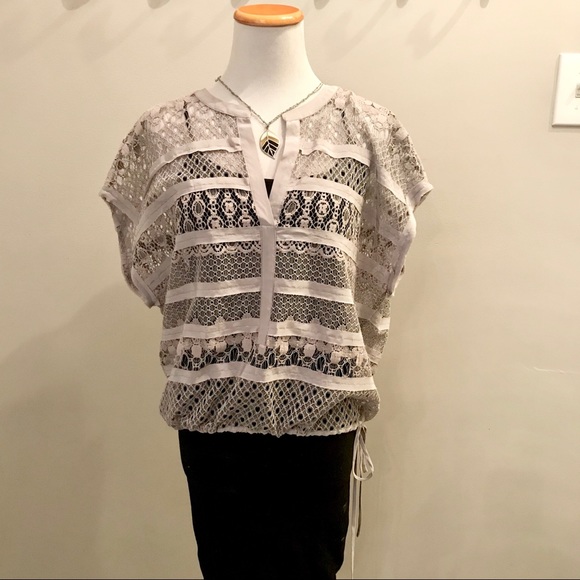 BCBG Maxazria Silk Gray Lace Top in size M - Picture 2 of 5